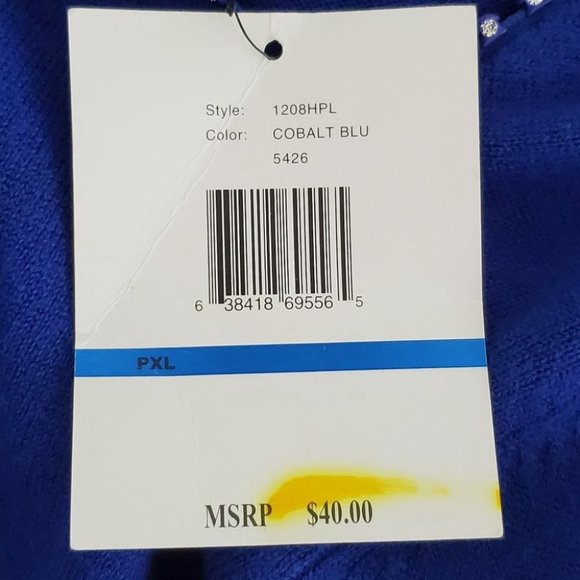 Luxe 360 Cobalt Blue Petite Sweater with Bling Zipper at Side Neck NEW Size XLP - Picture 14 of 15